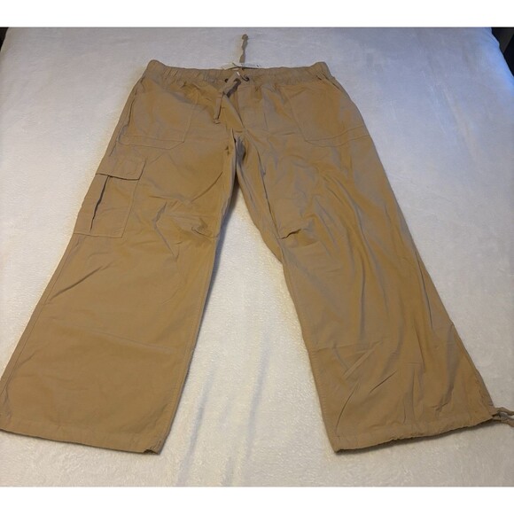 Aerie Wide Leg Cargo 100% Cotton Women’s Pants Size XXL Tan NWT Elastic Waist - Picture 1 of 6